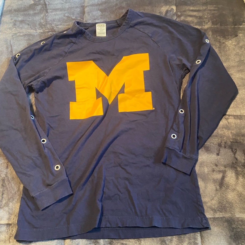 Blue Long Sleeve Shirt with Yellow M Logo